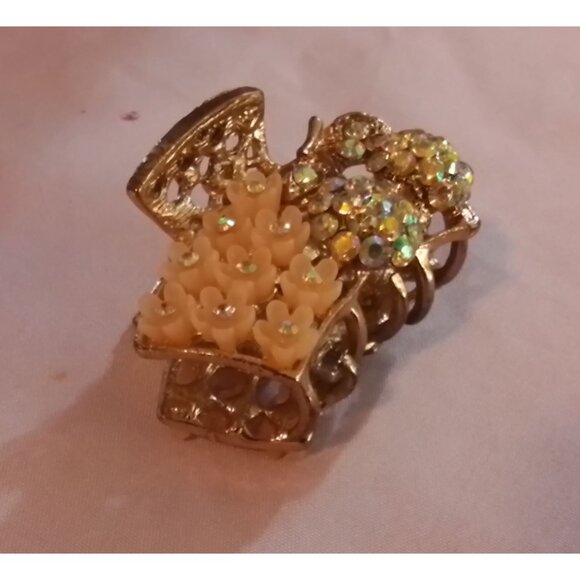 Vintage Floral Rhinestone Hair Claw Clip - Picture 1 of 3